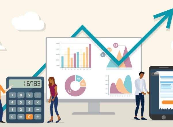 Vector art with calculator, graph and receipt