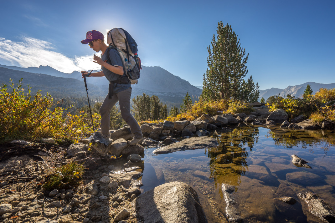 Crossing a small creek on the approach to Mather Pass. Finally feeling warm for the first time today!
