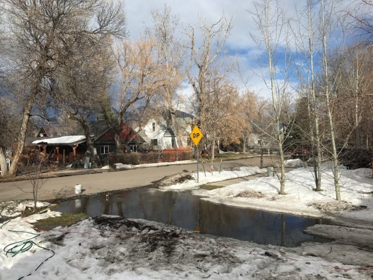 Photo of our driveway with a puddle of epic proportions right in the middle.