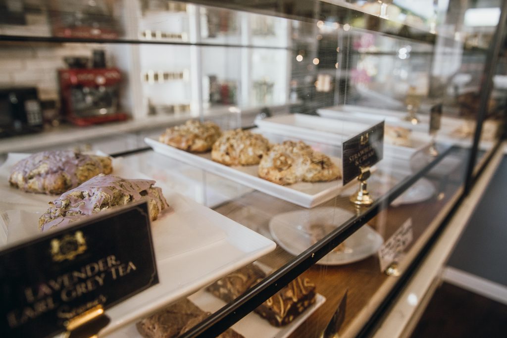 bakery case with scones at the london baker