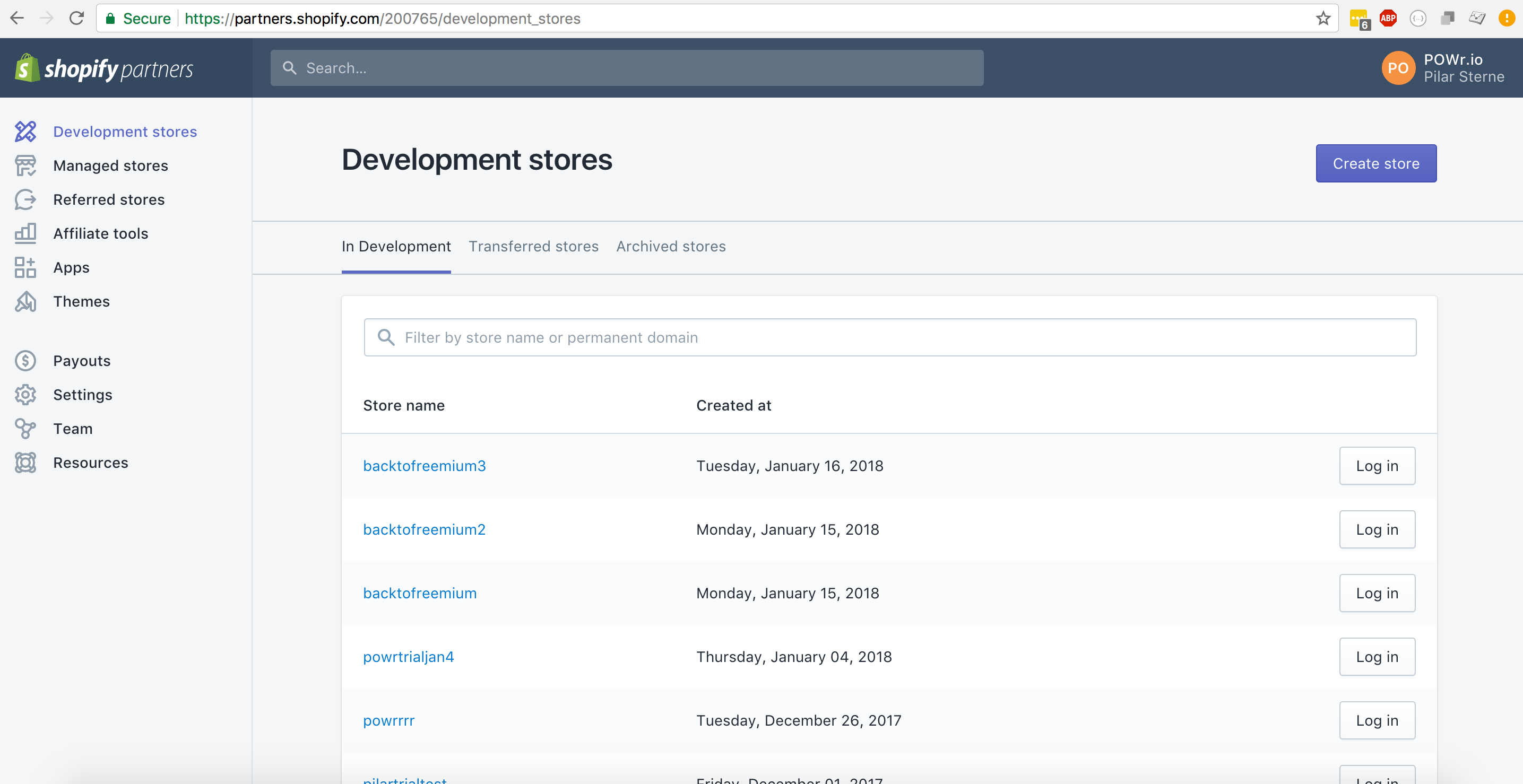 Shopify Development Stores