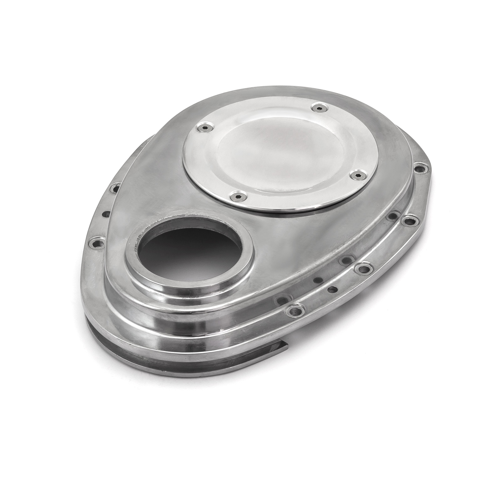 Speedmaster® PCE265.1061 Chevy SBC 350 2-Piece Polished Aluminum Timing Chain Cover w/ Inspection Plate
