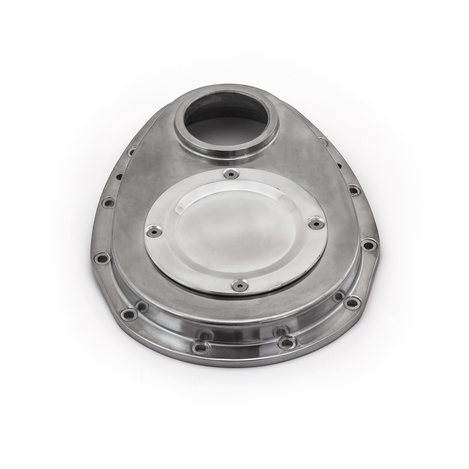 Speedmaster® PCE265.1061 Chevy SBC 350 2-Piece Polished Aluminum Timing Chain Cover w/ Inspection Plate