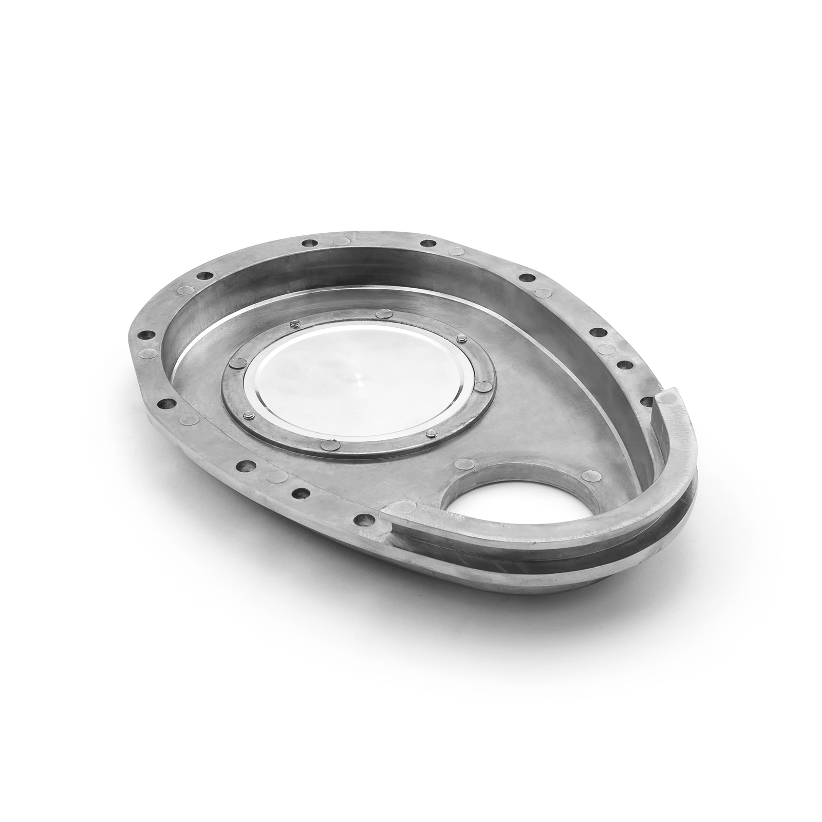 Speedmaster® PCE265.1061 Chevy SBC 350 2-Piece Polished Aluminum Timing Chain Cover w/ Inspection Plate