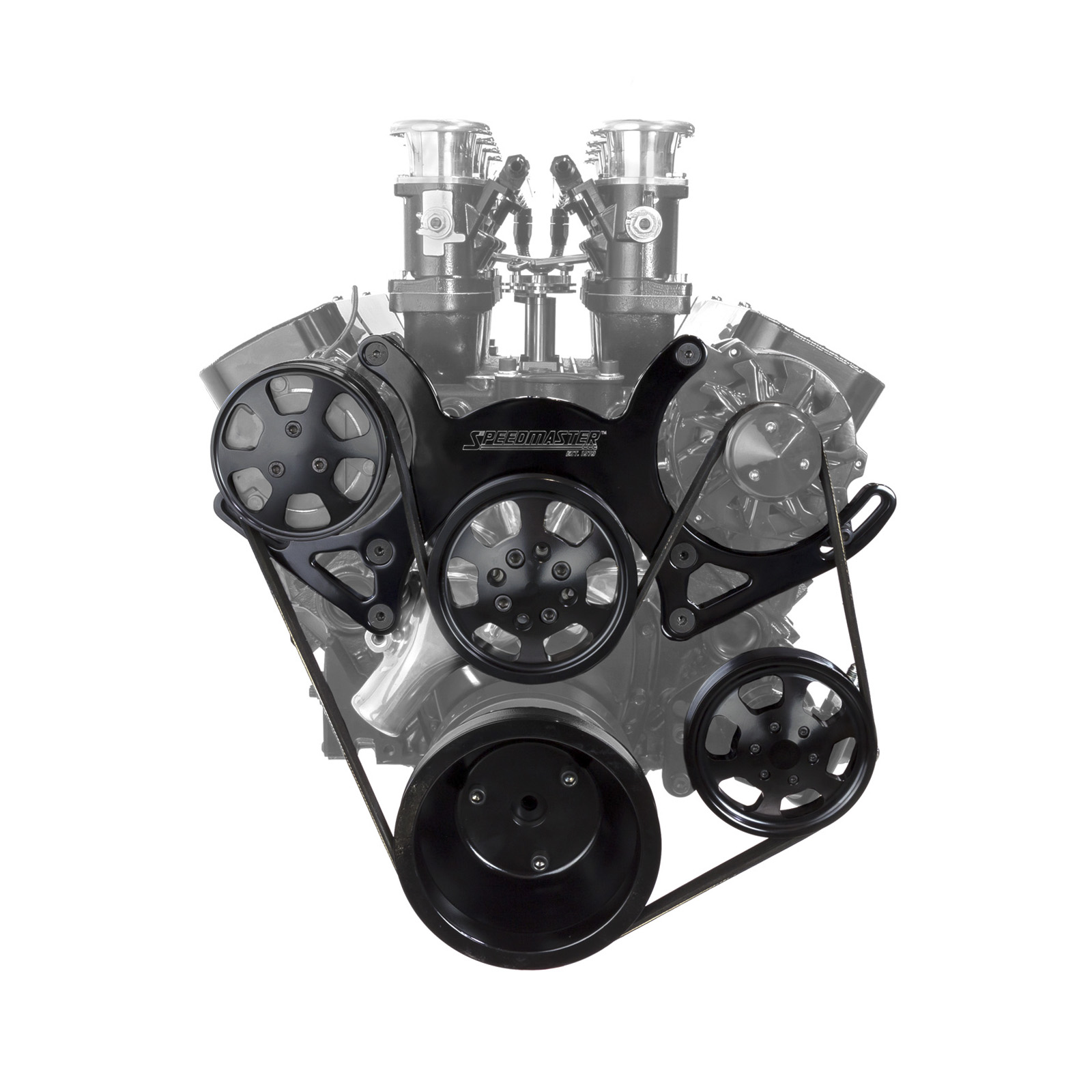 Chevy SBC 350 Aluminum Complete Serpentine Engine Pulley Kit [Black]