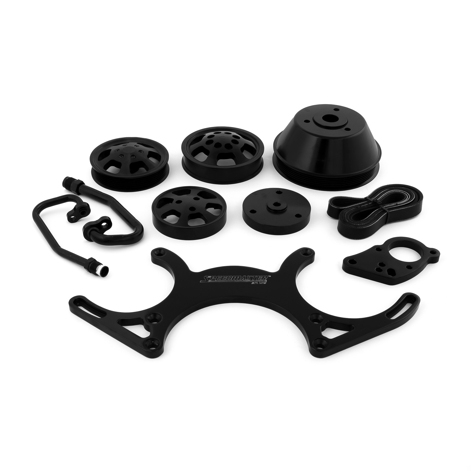 Speedmaster® 1-415-001-02 Chevy SBC 350 Aluminum Complete Serpentine Engine Pulley Kit [Black]