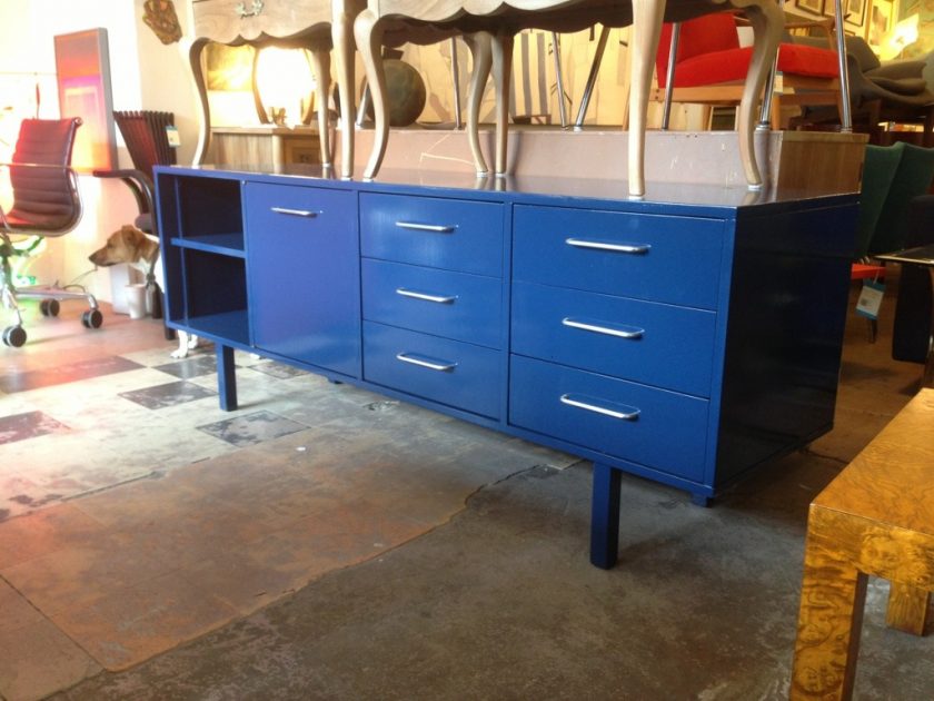 Navy Blue Lacquered Credenza