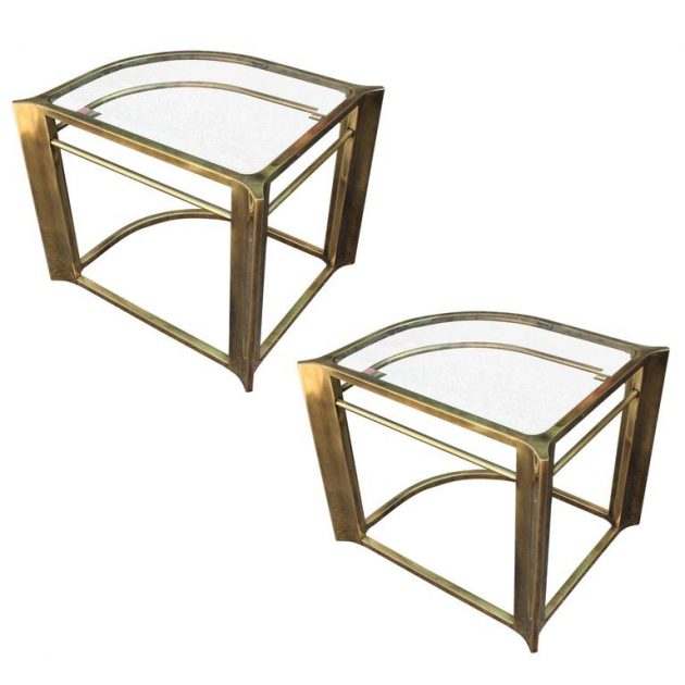 Pair of Modern Triangular Mastercraft Brass Side / End Tables