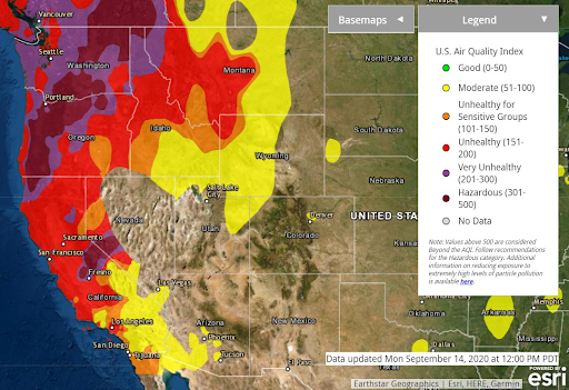 Air quality on the West Coast last week.