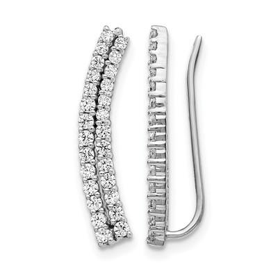 14k White Gold Diamond Ear Climber Earrings