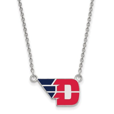 Sterling Silver Rhodium-plated LogoArt University of Dayton Small Enameled Pendant 18 inch Necklace