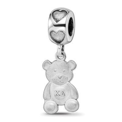 Sterling Silver Rhodium-plated LogoArt Kappa Delta Teddy Bear Heart Bead