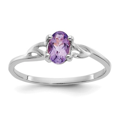14k White Gold 6x4 Oval Amethyst Birthstone Ring
