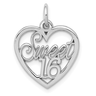 14k White Gold SWEET 16 in Heart Charm