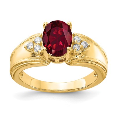 14k 8x6mm Oval Created Ruby A Diamond ring