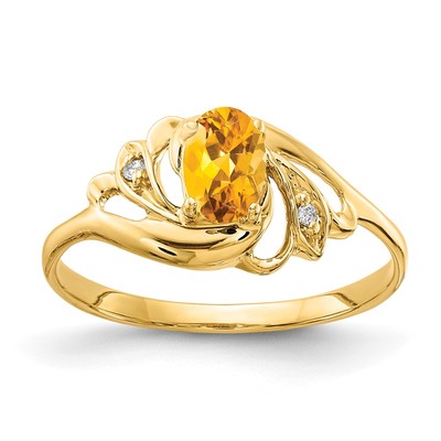 14k 6x4mm Oval Citrine VS Diamond ring