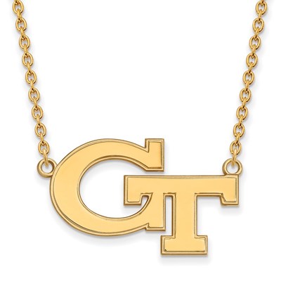 Sterling Silver Gold-plated LogoArt Georgia Institute of Technology G-T Large Pendant 18 inch Necklace
