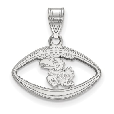 Sterling Silver Rhodium-plated LogoArt University of Kansas Jayhawk Football Pendant