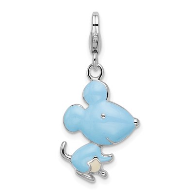 Amore La Vita Sterling Silver Rhodium-plated Polished 3-D Enameled Mouse Charm with Fancy Lobster Clasp