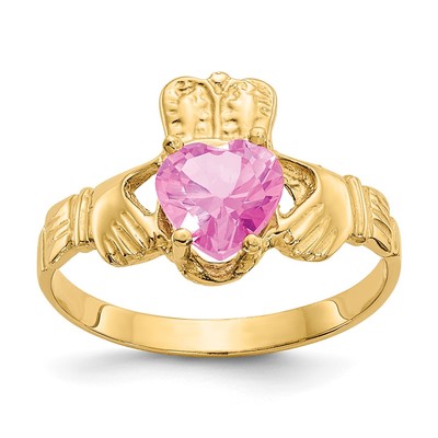 14k October CZ Heart Birthstone Claddagh Ring