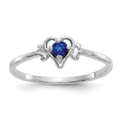 14K White Gold 3mm Round Sapphire Birthstone Heart Ring
