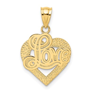 14k LOVE Script in Heart Frame Charm
