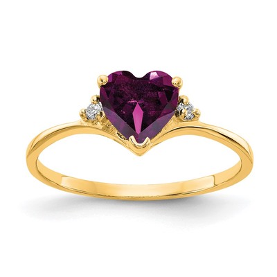 14k 6mm Heart Rhodolite Garnet VS Diamond ring