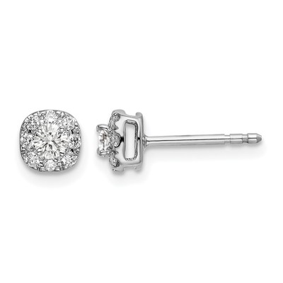 14k White Gold 1/3 carat Lab Grown Diamond VS/SI+ G+ Complete Cushion Halo Post Earrings