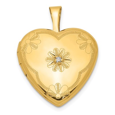 1/20 14K Gold Filled with Diamond Flower Design 15mm Heart Locket