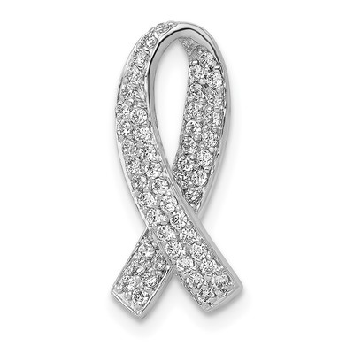 14k White Gold 1/3 carat Diamond Awareness Ribbon Chain Slide