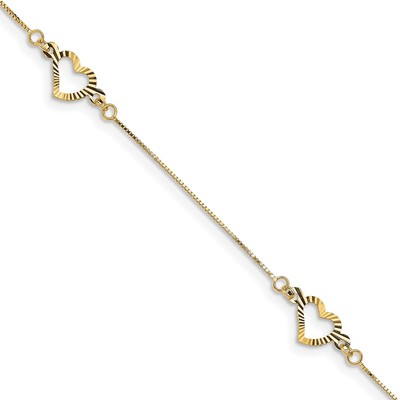 14K Fancy Textured Open Heart 3-Station 7.25 inch Bracelet