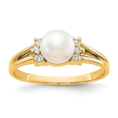 14k 6mm FW Cultured Pearl VS Diamond ring