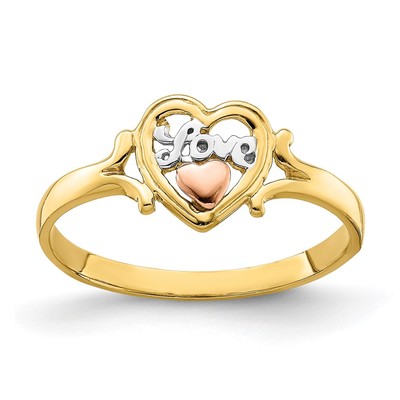 14k Yellow and Rose Gold w/Rhodium Love Heart Ring