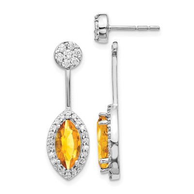 14k White Gold Diamond/Marquise Citrine Front/Back Earrings