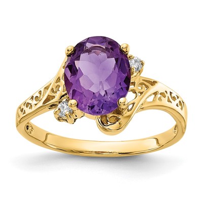 14k 9x7mm Oval Amethyst VS Diamond ring