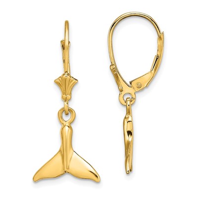 14K Small Whale Tail Leverback Earrings