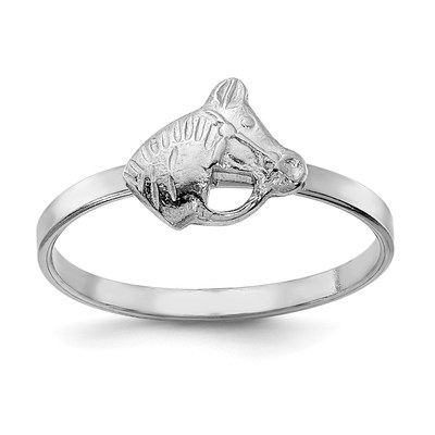 Sterling Silver Rhodium-plated Polished & Textured Horse Children's Ring