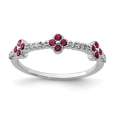 Sterling Silver Rhodium Plated Red & Clear CZ Ring