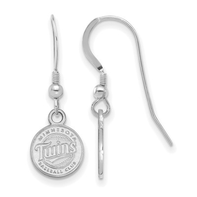 Sterling Silver Rhodium-plated MLB LogoArt Minnesota Twins Baseball Club Dangle Post Earrings