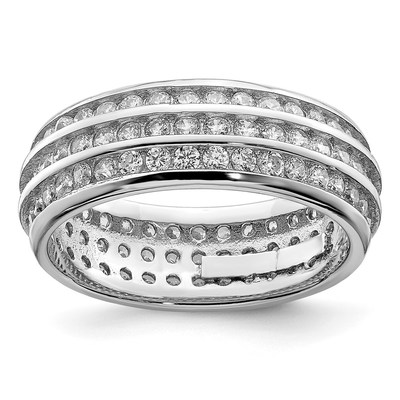 Sterling Silver Rhodium-plated 3-row CZ Eternity Ring