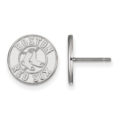 Sterling Silver Rhodium-plated MLB LogoArt Boston Red Sox Small Post Earrings