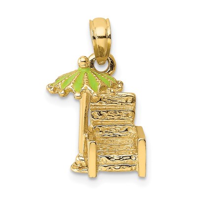 14K 3-D Beach Chair w/Green Enameled Umbrella Charm