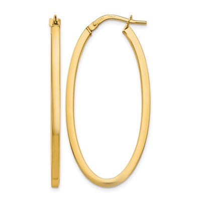 10K Polished Oval Hinged Hoop Earrings