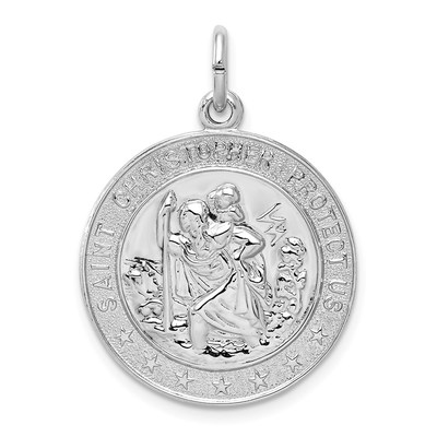 Sterling Silver Rhodium-plated Saint Christopher Medal