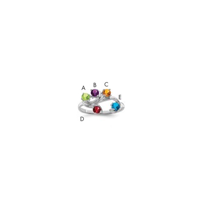 Sterling Silver Rhodium-plated Synthetic 5 Stone Mother's Ring