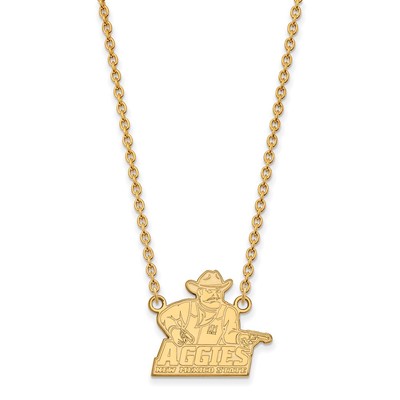 Sterling Silver Gold-plated LogoArt New Mexico State University Aggies Large Pendant 18 inch Necklace