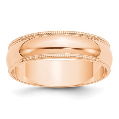 10k Rose Gold 6mm Lightweight Milgrain Half Round Wedding Band Size 10.5