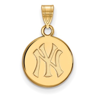 Sterling Silver Gold Plated Major League Baseball LogoArt New York Yankees Small Disc Pendant
