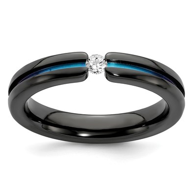 Edward Mirell Black Ti White Sapphire & Rainbow Anodized 4mm Band