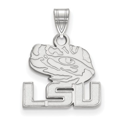 14k White Gold LogoArt Louisiana State University L-S-U Tiger Eye Small Pendant